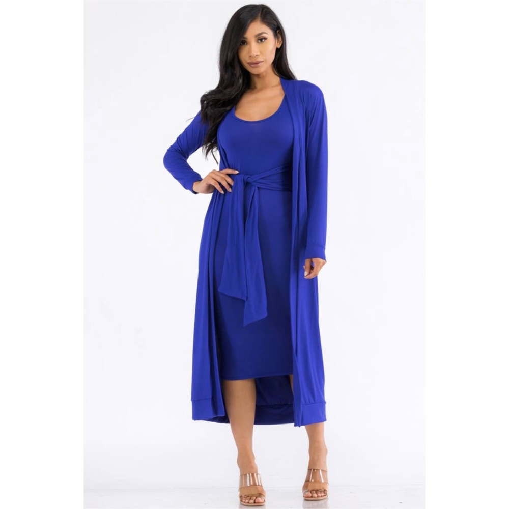 Two-Piece Dress and Cardigan Set, Sizes Small - 1XLarge (Navy Blue) - Picture 2 of 5